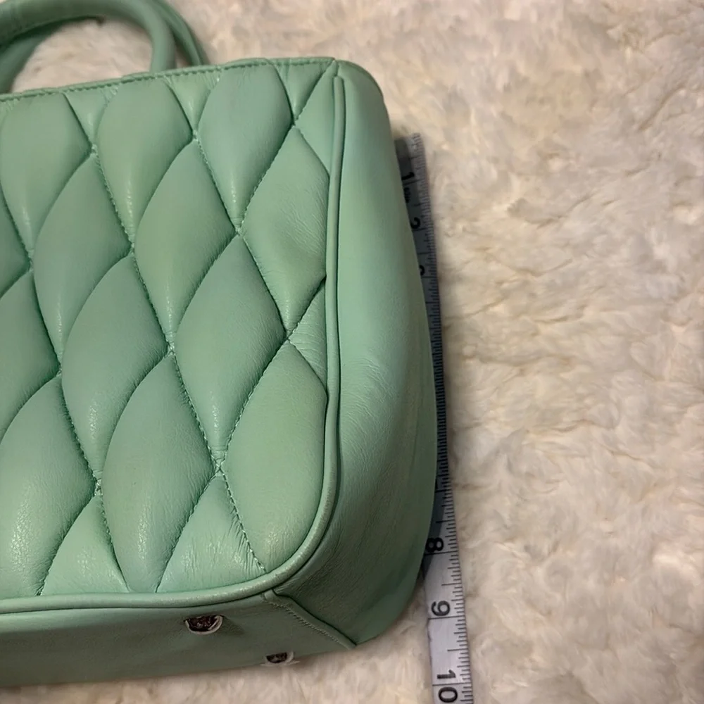Ecostitch vegan leather Mint Grn puffy woven Tote top handles cross body strap